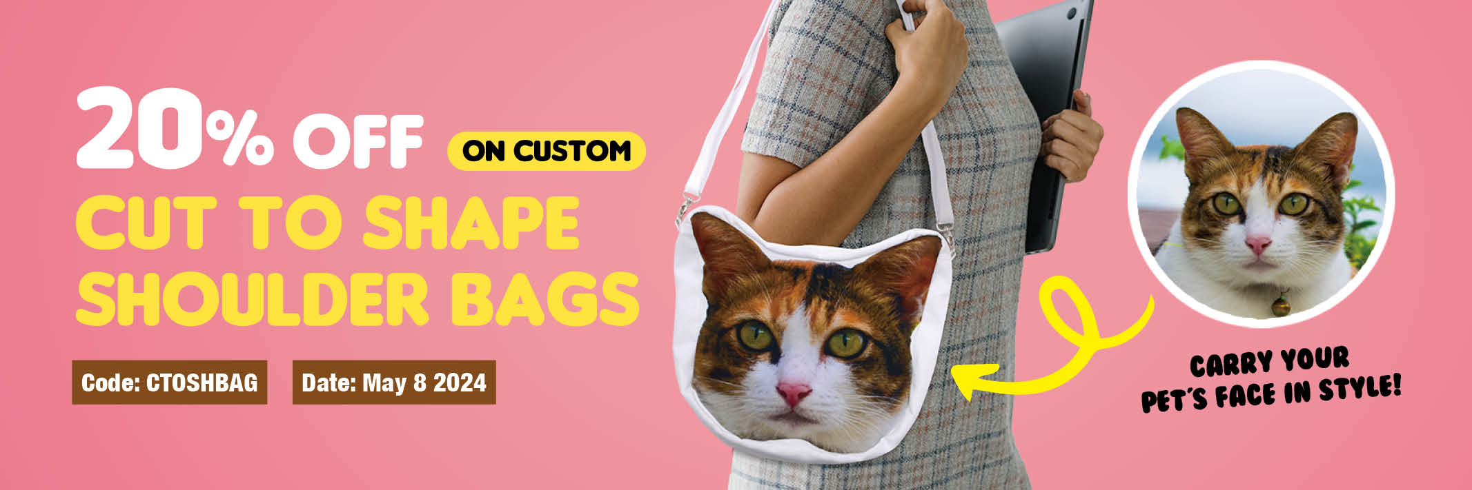 20% Off on Custom Cut to Shape Shoulder Bags Carry Your Pet's Face in Style!