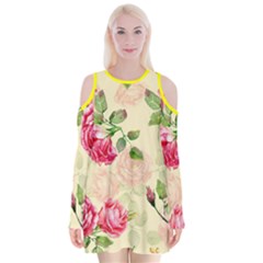 flower - Velvet Long Sleeve Shoulder Cutout Dress