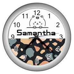 Personalized Stone Background Name Wall Clock - Wall Clock (Silver)