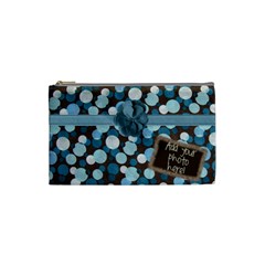 Brown Blue Polka Dot Warm Fuzzy Cosmetic Bag - Cosmetic Bag (Small)