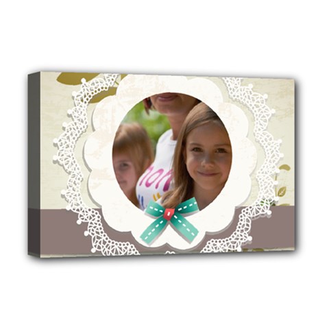 flower , kids, happy, fun, green - Deluxe Canvas 18  x 12  (Stretched)