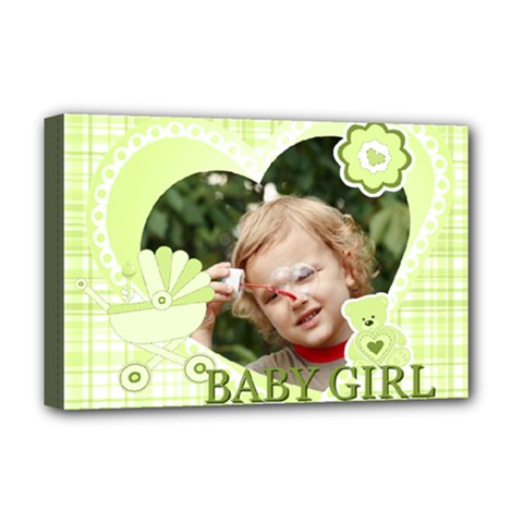 flower , kids, happy, fun, green - Deluxe Canvas 18  x 12  (Stretched)