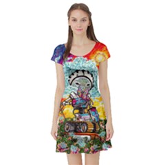 sunrise robot dress - Short Sleeve Skater Dress