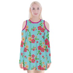 flower - Velvet Long Sleeve Shoulder Cutout Dress