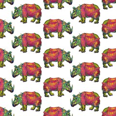 Rhino Walk White By Paysmage Fabric by PAYSMAGE