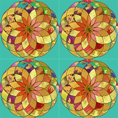 Gold Mandala Turquoise By Paysmage Fabric by PAYSMAGE