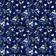 Mistletoe Midnight Blue Original By Paysmage Fabric by PAYSMAGE