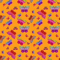 Jungle Butterflies On Orange By Paysmage Fabric by PAYSMAGE