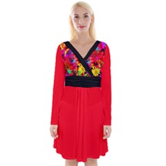 psychedillic abstract red sleeve front wrap dress - Long Sleeve Front Wrap Dress