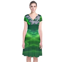 fantasy island green  short sleeve  front wrap dress - Short Sleeve Front Wrap Dress