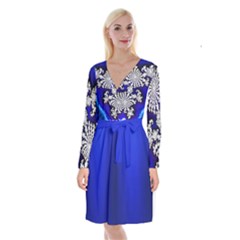 fantasy island blue long sleeve front wrap dress - Long Sleeve Velvet Front Wrap Dress