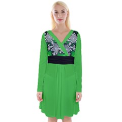 fantasy island green long sleeve front wrap dress