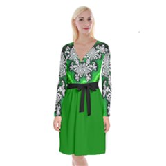 fantasy island green long sleeve front wrap dress - Long Sleeve Velvet Front Wrap Dress