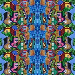  3 Boats And A Fish Table  Fabric by reillyfitzart