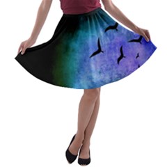 Blue Colored Bird Skirt - A-line Skater Skirt