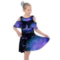 Blue Colored Swirl Dress - Kids  Shoulder Cutout Chiffon Dress