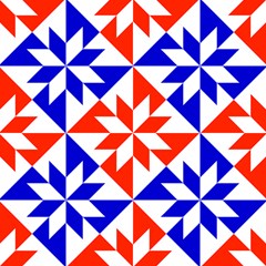 Red White Blue Harlequin Print Fabric by ScarlettRoseDesigner