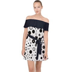 Black & White Chiffon Dress - Off Shoulder Chiffon Dress