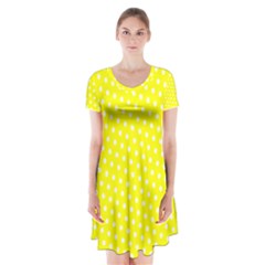 Yellow Polka Dot Flare Dress - Short Sleeve V-neck Flare Dress