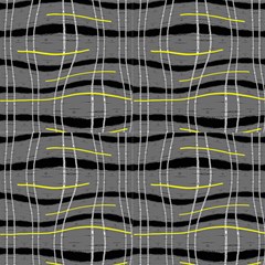 Grey Yellow Black Wavy Pattern Design Fabric by ackelly4