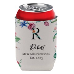 Personalized Wedding Floral Initial Family Name - Can Cooler