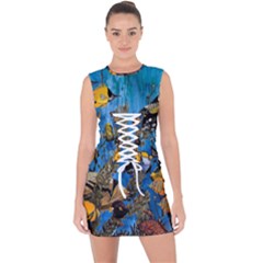 bodycon dress sleeveless tie front aquarium fish - Lace Up Front Bodycon Dress