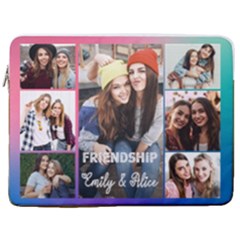 Personalized 7 Photo Friendship Name Any Text Laptop Sleeve Case with Pocket (4 styles) - 17  Vertical Laptop Sleeve Case With Pocket