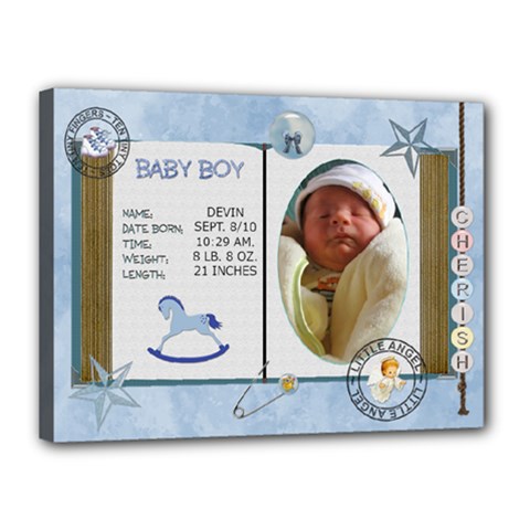 Newborn Baby Boy 16x12 Stretched Canvas - Canvas 16  x 12  (Stretched)