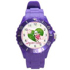 kids , flower , happy, fun - Round Plastic Sport Watch (L)