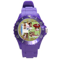 kids, love, family, happy, play, fun - Round Plastic Sport Watch (L)