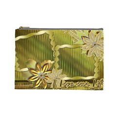 Gold love floral cosmetic bag lg - Cosmetic Bag (Large)