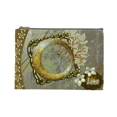 Gold love3 floral cosmetic bag lg - Cosmetic Bag (Large)