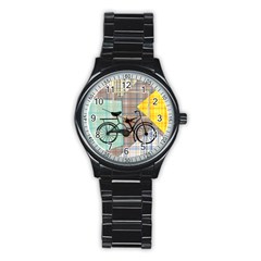 Bike in patchwork men`s watch - Stainless Steel Round Watch