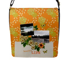 Flap Closure Messenger Bag (L)- Life is Beautiful