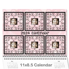 2024 Art Nouveau 100% love pastel pink Calendar - Wall Calendar 11  x 8.5  (12-Months)