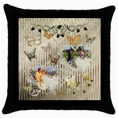 Hearts n Butterflies floral  throw pillow case - Throw Pillow Case (Black)