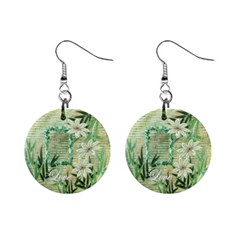Love aqua blue green floral button earrings - Mini Button Earrings