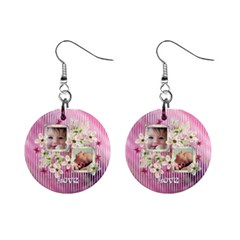 Pink love baby floral button earrings - Mini Button Earrings