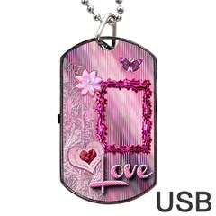 Pink Love Dog Tag USB Flash 1 side - Dog Tag USB Flash (One Side)