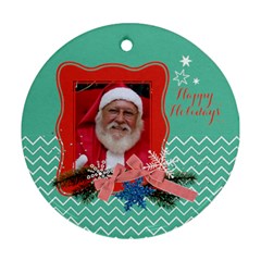 Chevron Christmas- Teal & Red, Round ornament (2 sides) - Round Ornament (Two Sides)