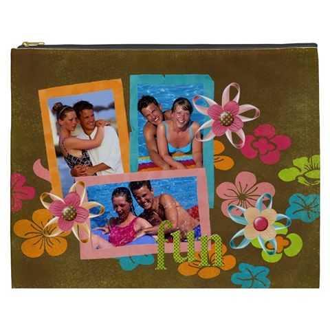 Tropical Fun Flowers Xxxl Cosmetic Bag By Mikki Front