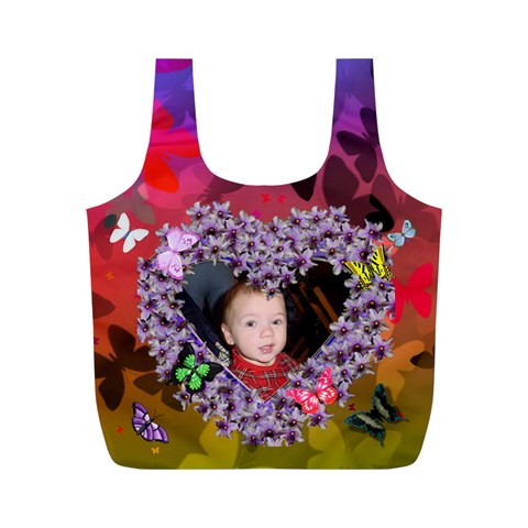 Butterflies And Flower Heart Recycle Bag (m) Two Sides By Kim Blair Front