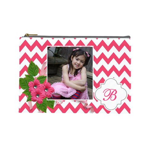 Cosmetic Bag (l): Pink Chevron By Jennyl Front