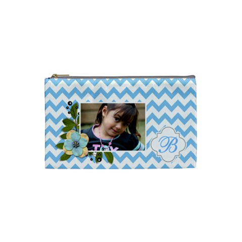 Cosmetic Bag (s): Blue Chevron By Jennyl Front