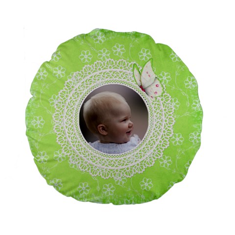 Girl Green Lace Standard Flano Round Cushion By Deborah Front