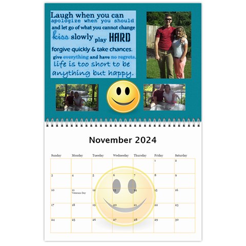Happy Face Wall Calendar, 8x11 By Joy Johns Nov 2024