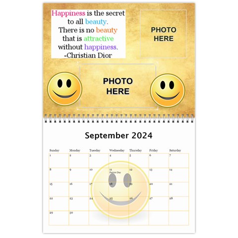 Happy Face Wall Calendar, 8x11 By Joy Johns Sep 2024