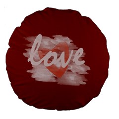 Cute Bright Red Romantic Watercolor Love Heart Cushion - Large 18  Premium Round Cushion 