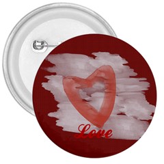 Bright Red Watercolor Heart Love - 3  Button