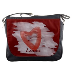 Bright Red Watercolor Heart Love Messenger Bag